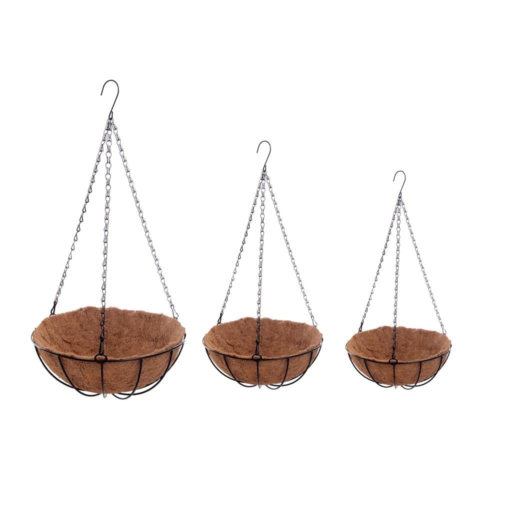 Bnf 3Pcs Hanging Coconut Basket Planter Flower Pot Back Black Metal Frame Hanger|Yard, Garden & Outdoor Living|Gardening Supplie