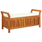 vidaXL Stylish Acacia Wood Patio Storage Bench with Cushioned Seat – Garden/Patio Accent Furniture - Brown White, 49.6" – Durable Outdoor Storage Solution