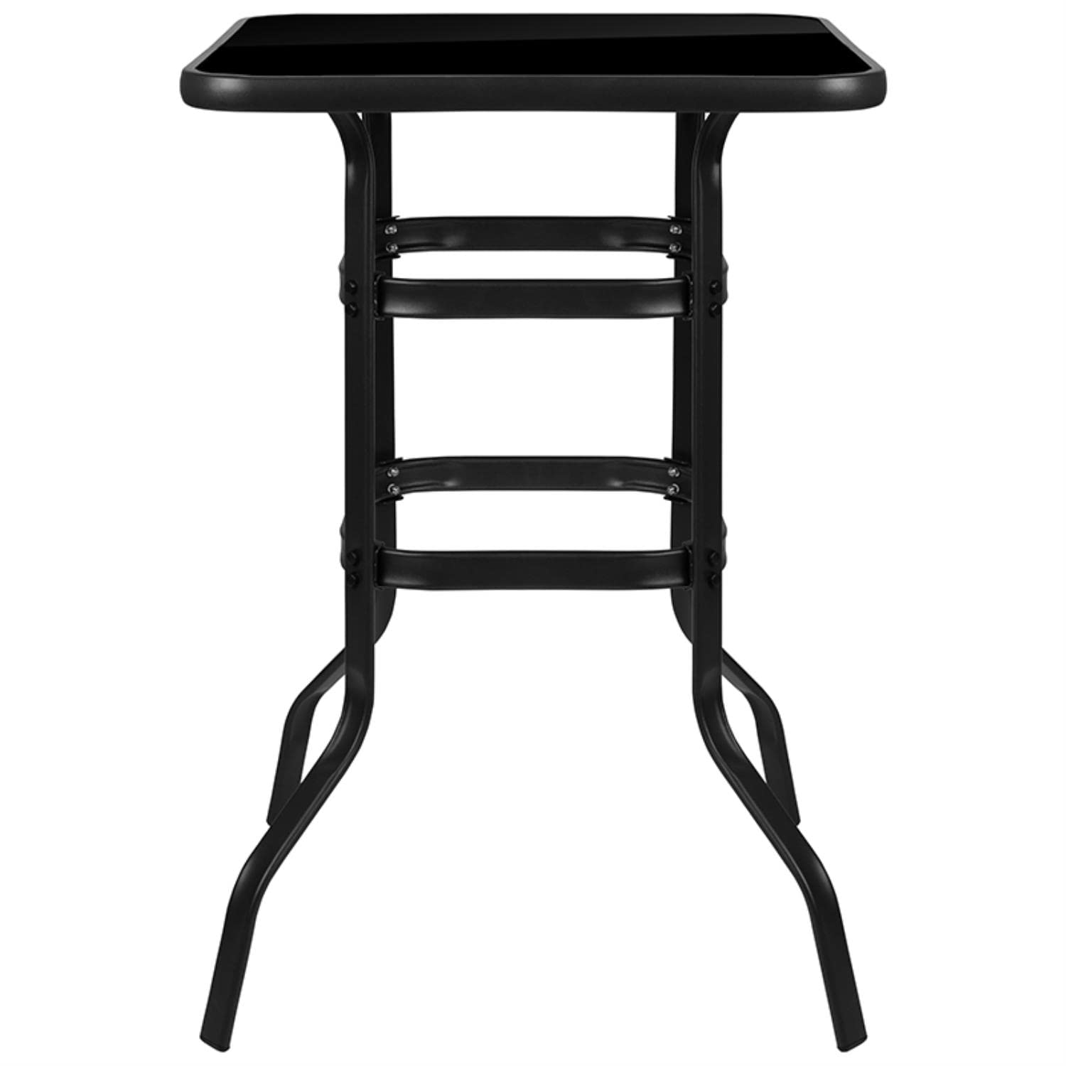 Flash Furniture Barker 27.5&quot; Square Black Tempered Glass Bar Height Metal Patio Bar Table