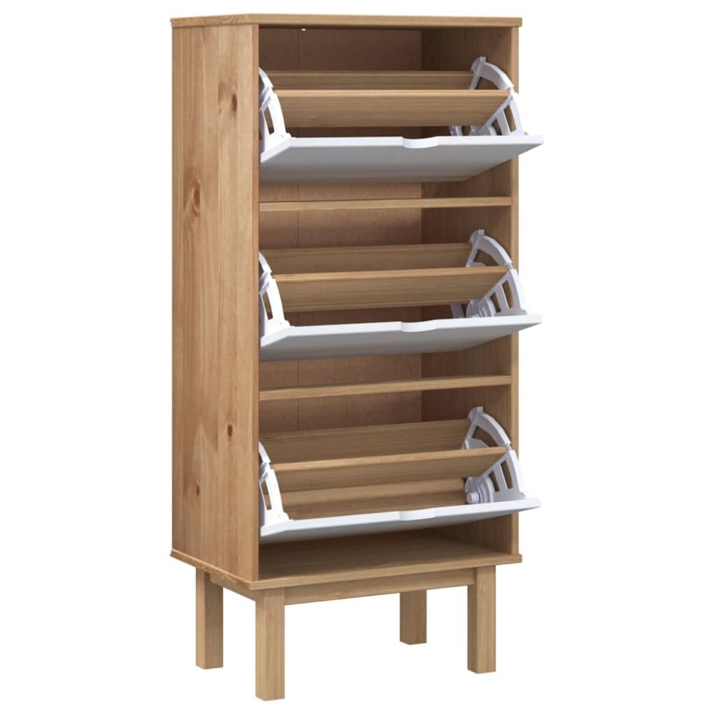 vidaXL OTTA Shoe Cabinet with 3 Drawers, Solid Pine Wood Construction, Brown&White, Scandinavian Design, Generous Space for Organizing Shoes