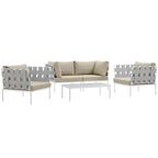 Modway Harmony 5-Piece Aluminum Outdoor Patio Furniture Sectional Sofa Set With Cushions In White Beige