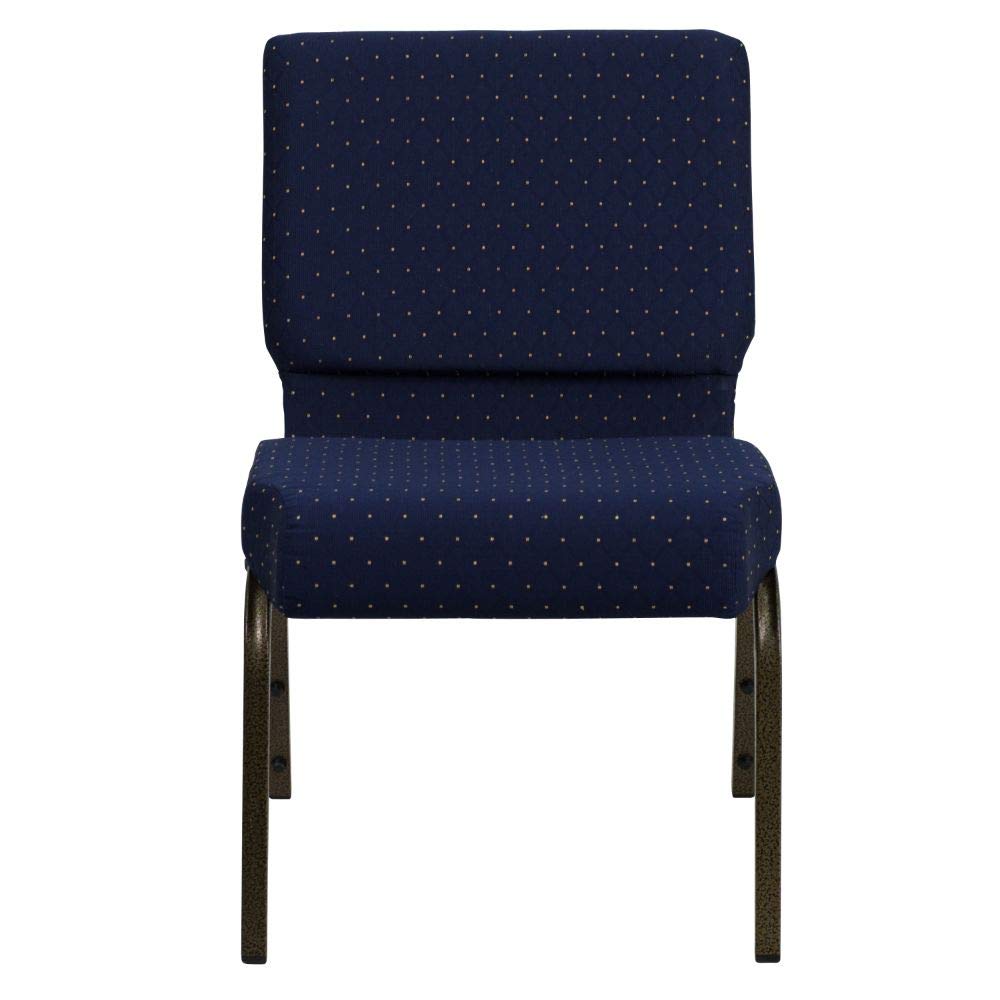 Flash Furniture HERCULES Series 21''W Stacking Church Chair in Navy Blue Dot Patterned Fabric - Gold Vein Frame