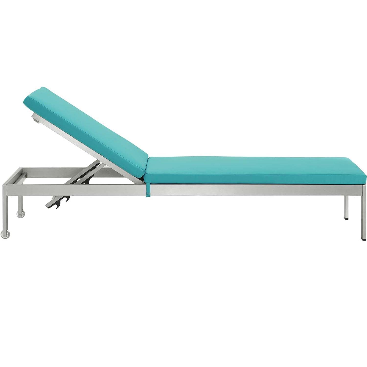 Modway Eei-4502-Slv-Trq Shore Outdoor Patio Aluminum Chaise With Cushions, Silver Turquoise