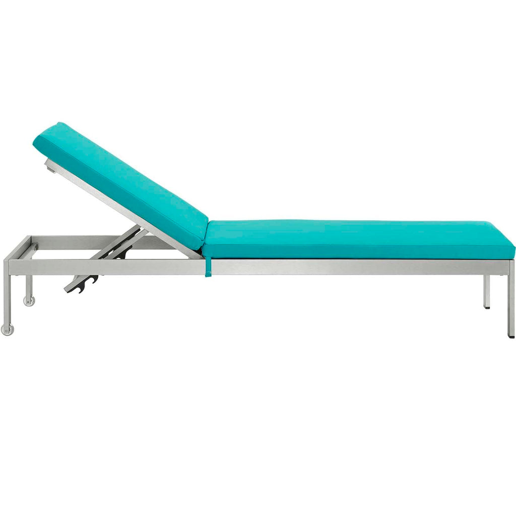 Modway Eei-4502-Slv-Trq Shore Outdoor Patio Aluminum Chaise With Cushions, Silver Turquoise