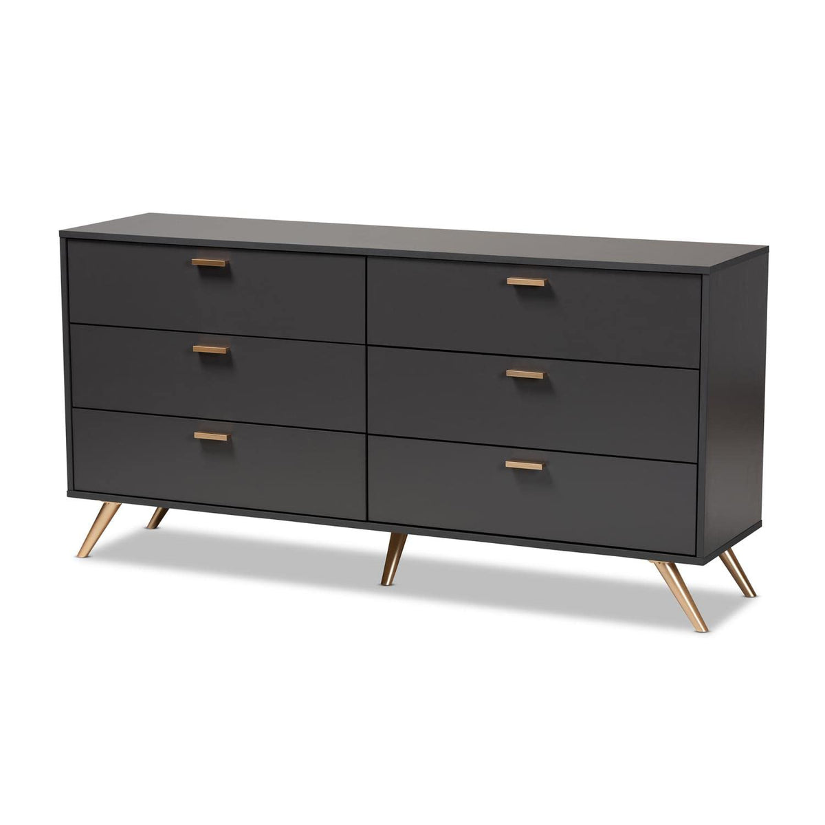 Baxton Studio Kelson Dark Grey and Gold Finished Wood 6-Drawer Dresser