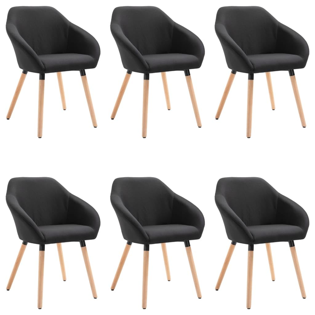 vidaXL 6-Piece Dining Chair Set in Black Fabric - Ergonomically Designed with Thick Foam Padding, Sturdy Solid Wood Legs - Classy Home Furniture for Cozy Dining Experience