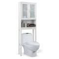 Giantex Over The Toilet Storage Cabinet, Freestanding Bathroom Cabinet W/ 2 Frosted Glass Doors, Inner 3-Position Adjustable Shelf, Open Storage Shelf, Bathroom Organizer & Space Saver
