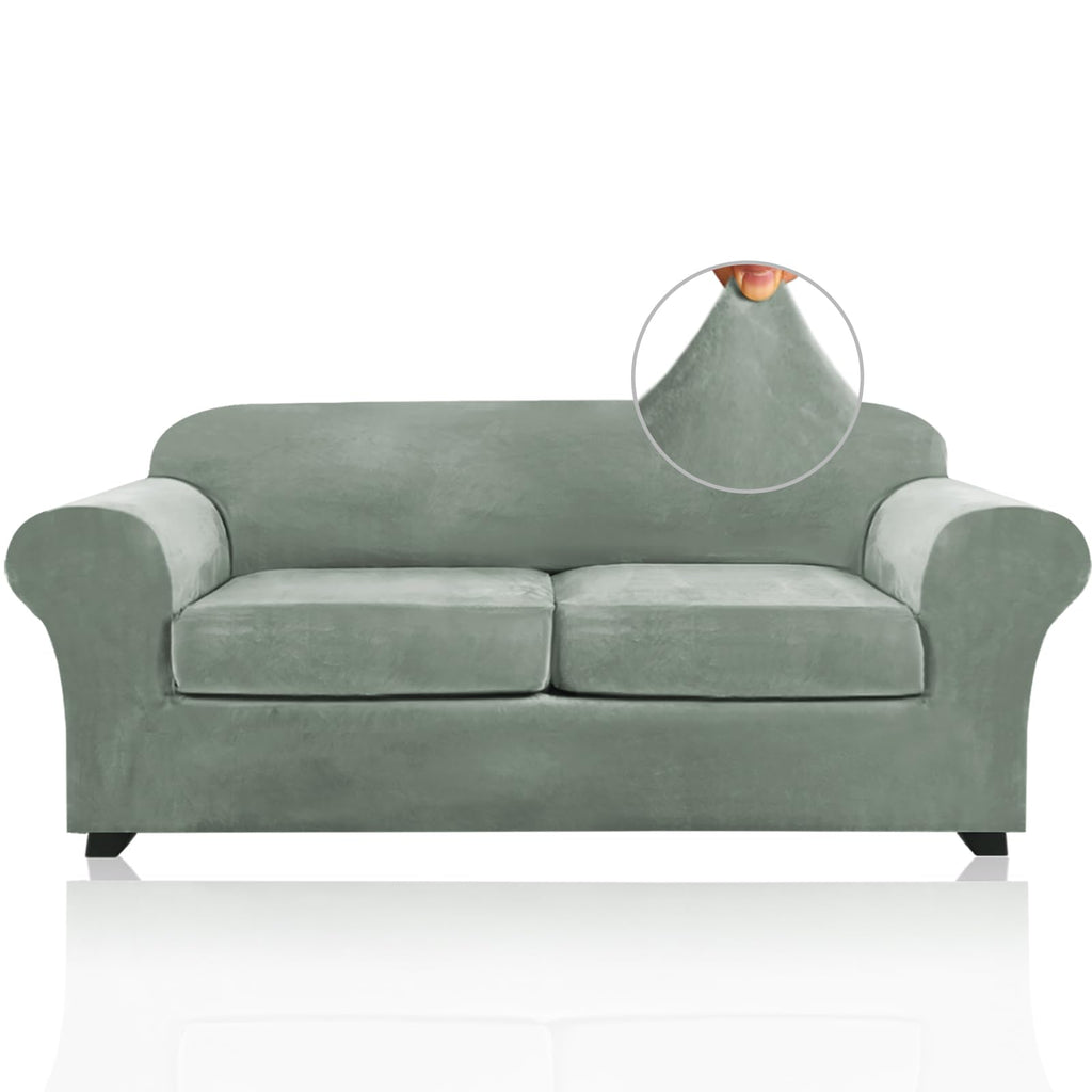Princedeco 3 Pieces Sofa Covers Velvet Couch Covers For 2 Cushion Sofa Soft Sofa Covers For 2 Cushion Couch Width Up To 90 Inch Feature Thick Soft Stay In Place(Medium-Large, Seagrass)