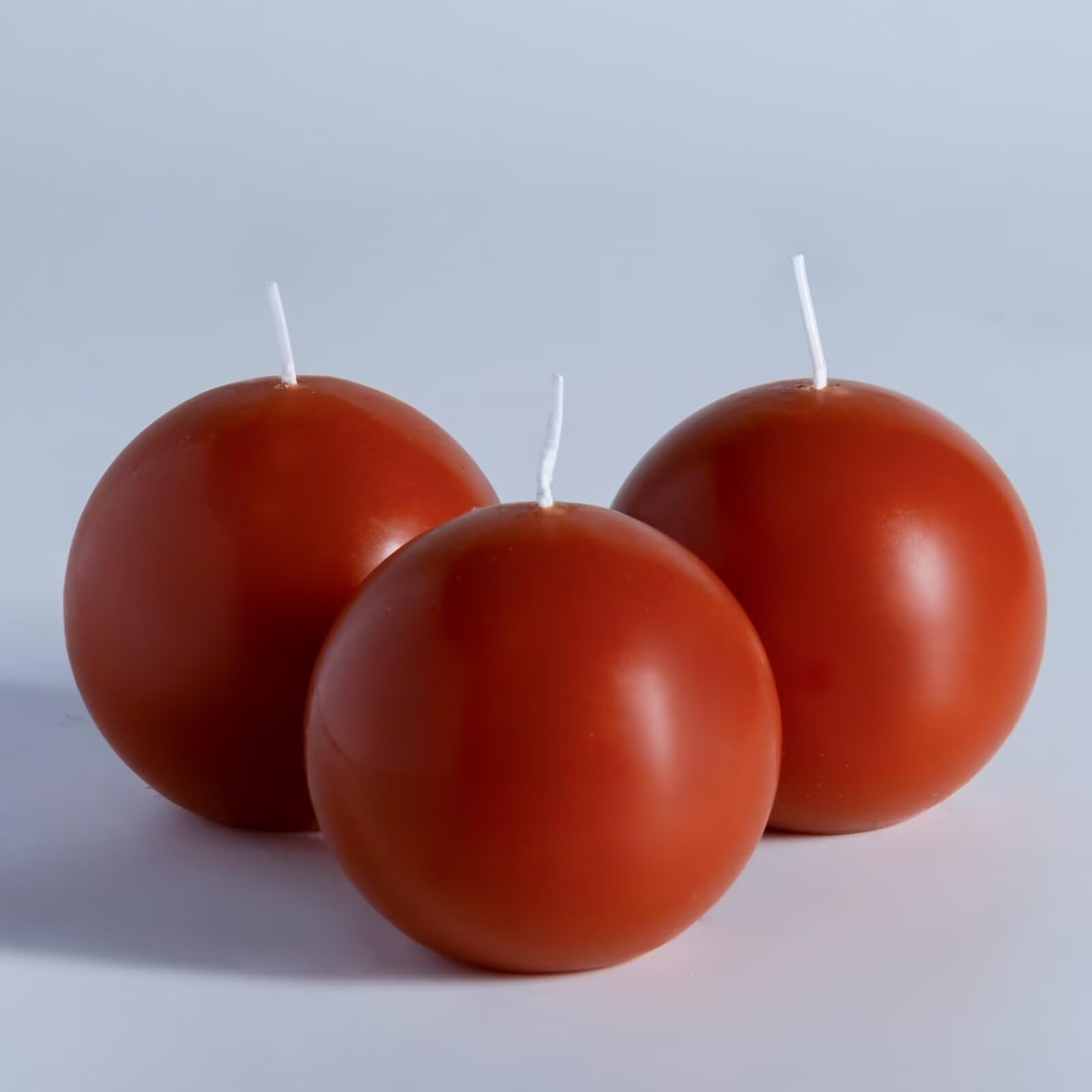 MOZEAL Hand-Poured, 3 Inch Burnt Orange Round Ball Candles - Elegant Burnt Orange Round Pillar Candles Set of 3, Dripless, Unsce
