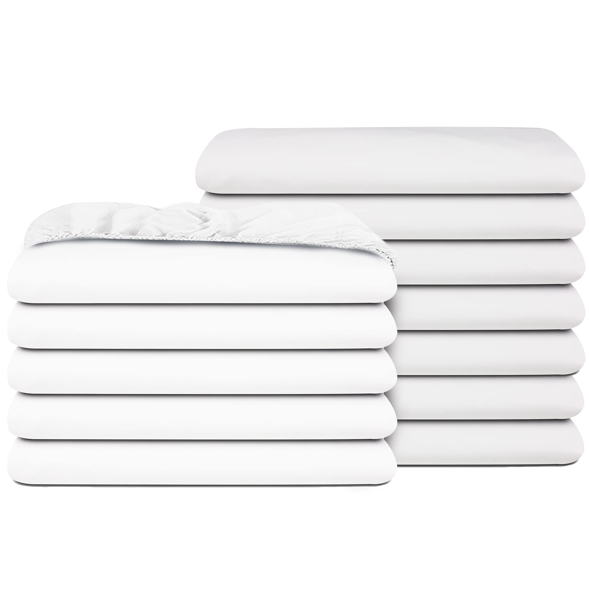 Pack Of 12 Fitted Sheets-White, 200 Tc, Poly-Cotton Blend, Hotel Quality, Durable, Premium Comfort And Style - By Pacific Linens