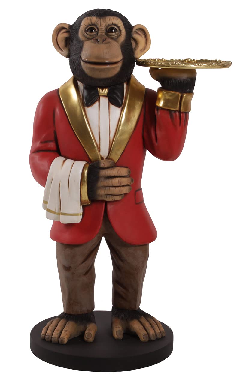 Afd Home 3Ft Chadsy Chimpanzee Waiter Butler Statue Display Prop Restaurant Home Bar, Multicolored,T-190039