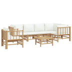 vidaXL Bamboo Outdoor Patio Lounge Set, 7 Piece - Cream White Cushions - Flexible and Strong - Modular Design- Suitable for Garden, Poolside, and Balcony Use