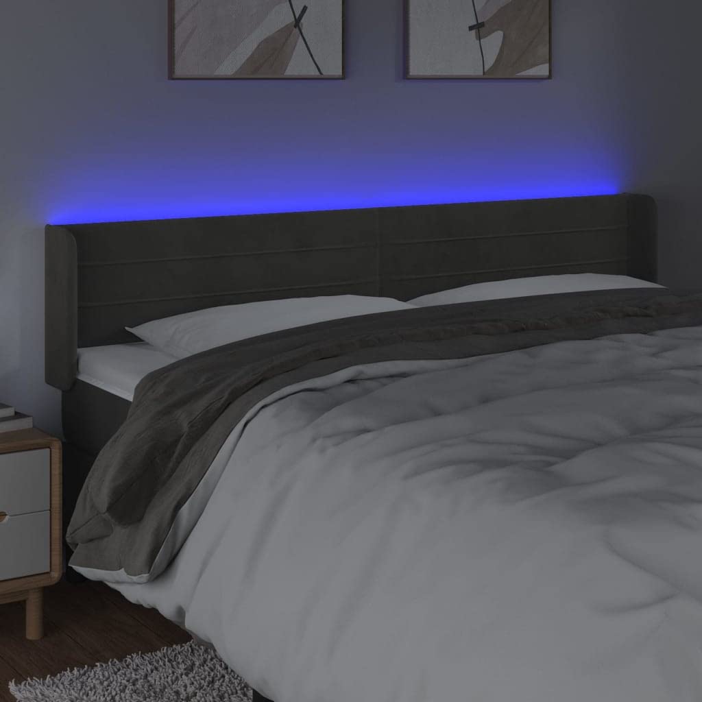 vidaXL LED Headboard, Upholstered Headboard for Bed Home, Bed Headboard with LED Light, Bedroom Furniture, Dark Gray 64.2"x6.3"x30.7"/34.6" Velvet