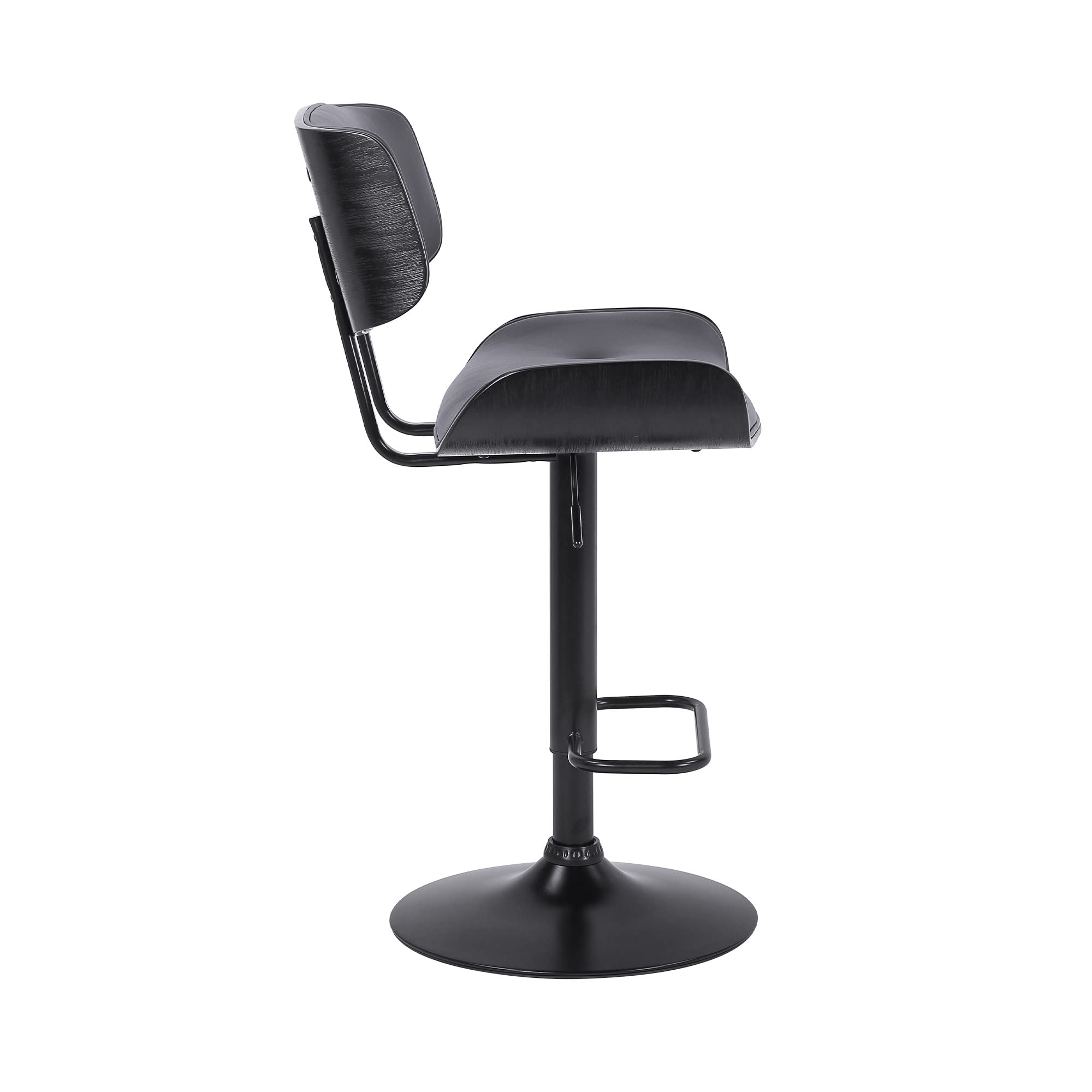 HomeRoots Wood, Metal, Foam Faux Leather Adjustable Gray Tufted Faux Leather and Black Wood Swivel Barstool.