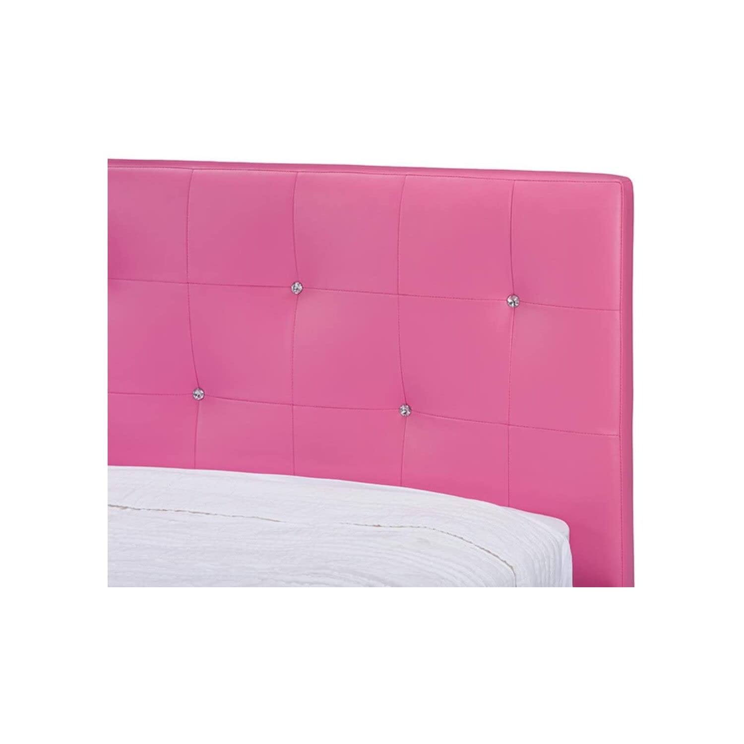 Baxton Studio Barbara Leather Modern Size Bed with Crystal Button Tufting, Pink