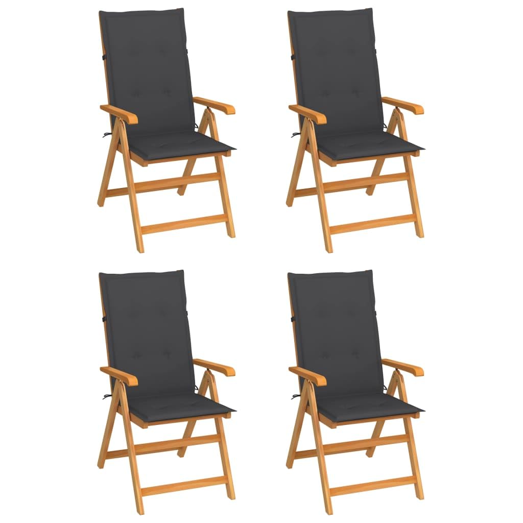 vidaXL 4X Solid Teak Wood Patio Chairs with Anthracite Cushions Garden Outdoor Balcony Backyard Terrace Dining Dinner Lounge Seating Home Furniture