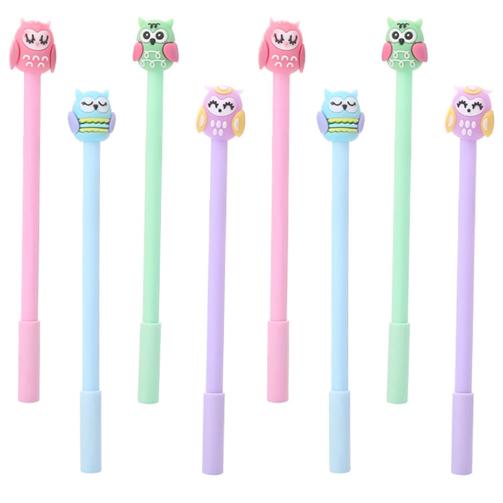Jkjf 8Pcs Owl Shaped Rollerball Pens Cute Owl Gel Ink Pen Cartoon Animal Pen For School Office Stationery Writing Supplies - 0.5