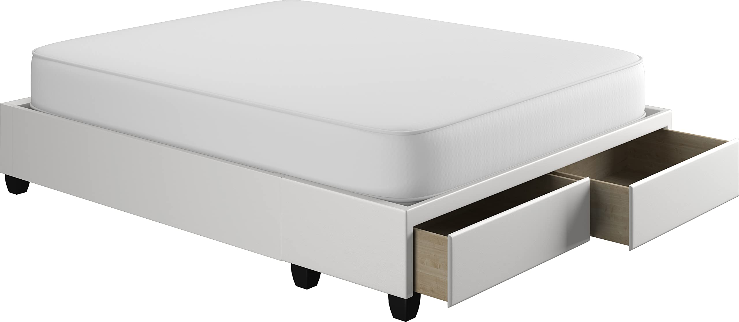 Boyd Sleep Parma Uplift Upholstered Platform Bed Frame Mattress Foundation, Dual Front Storage Drawers, and Strong Wood Slat Supports: Faux Leather, White, Full