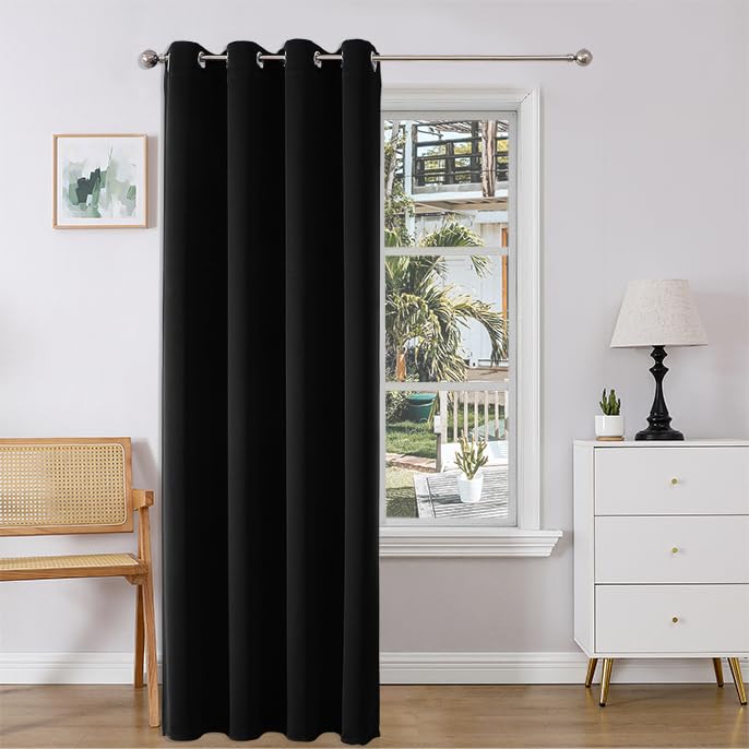 Joydeco Blackout Curtains 108 Inches Long, Black Blackout Curtains 108 Inch Length 1 Panel Set For Bedroom, Room Darkening Curta