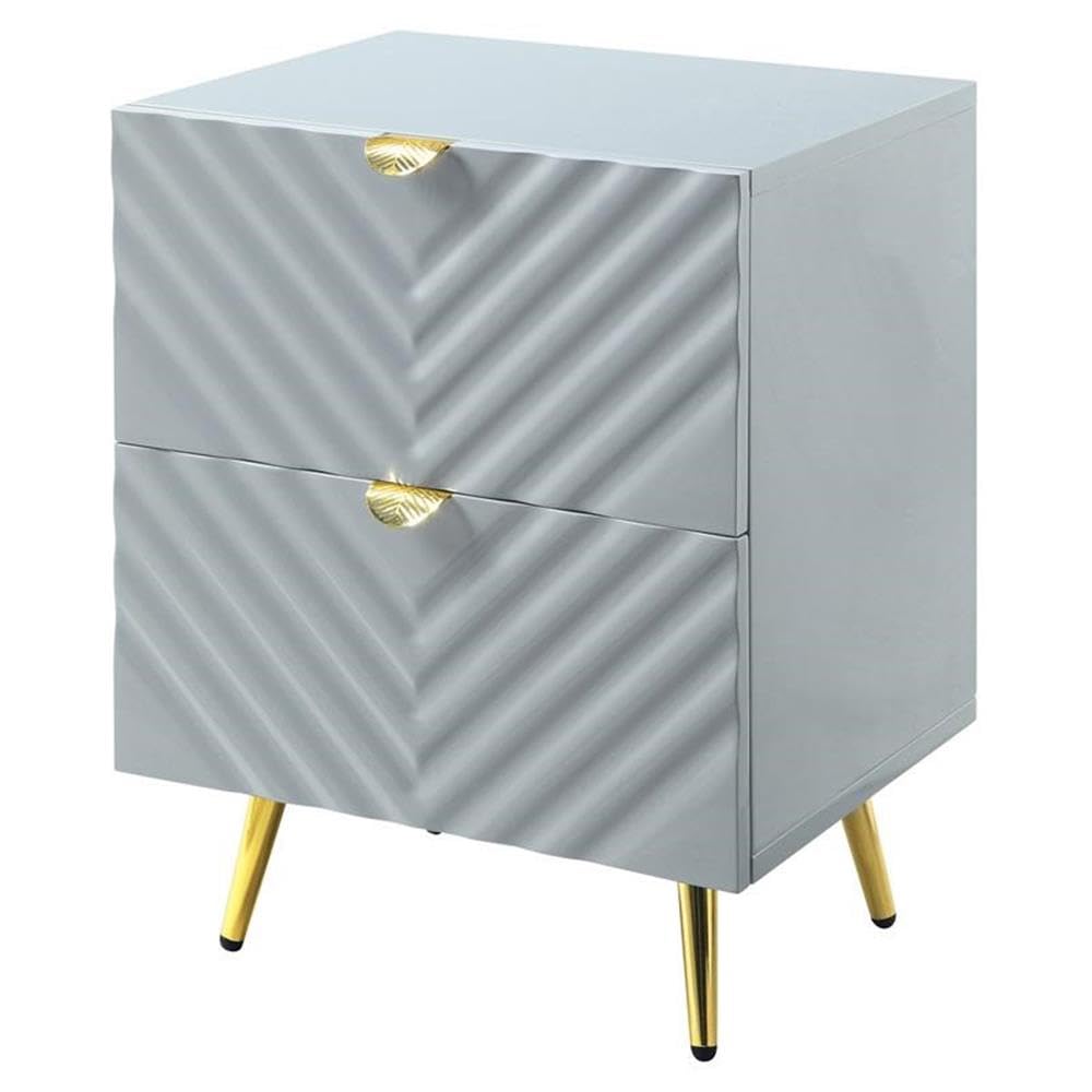 Acme Furniture Finish Nightstand with 2 Drawers, Gray High Gloss