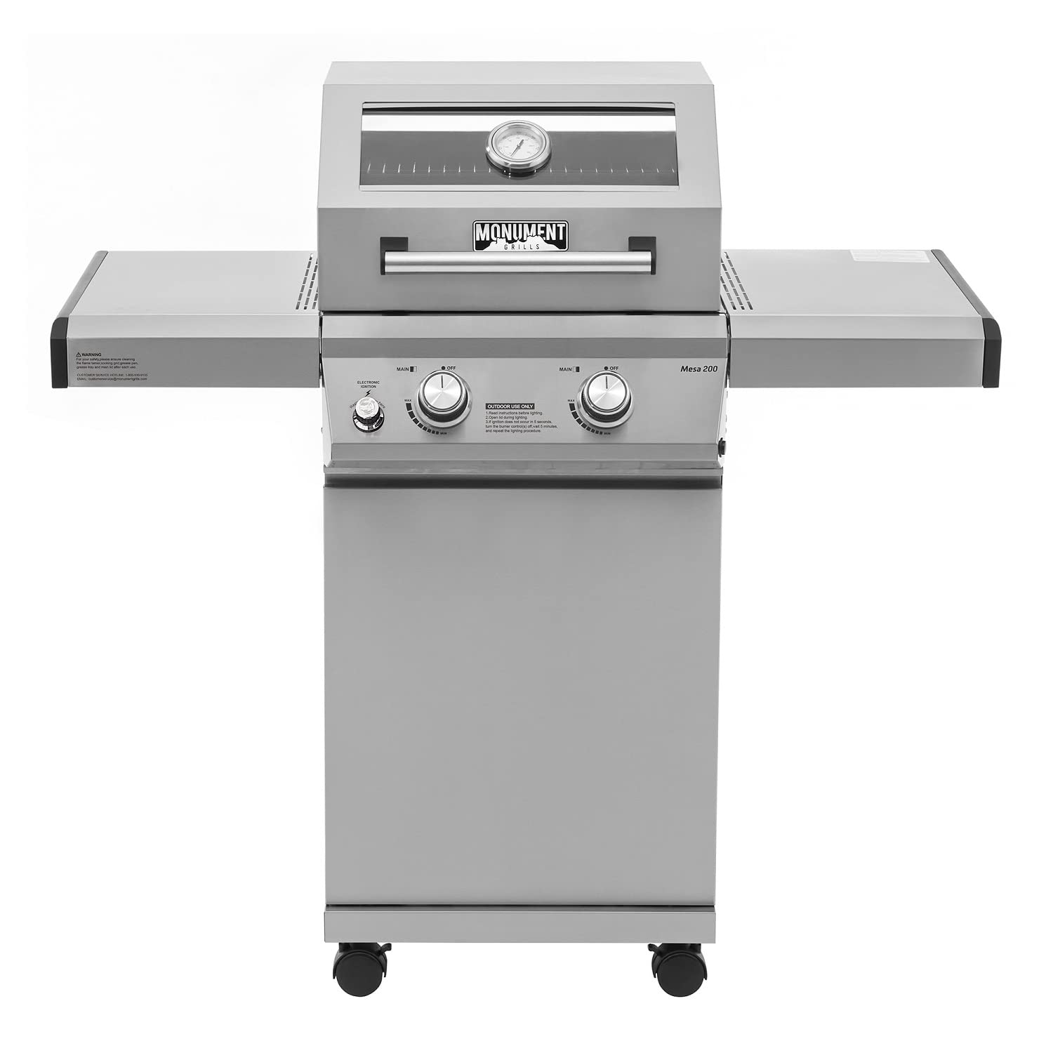 Monument Grills 14633 2-Burner Stainless Steel Liquid Propane Gas Grill With Clear View Lid, Led Controls Mesa 200