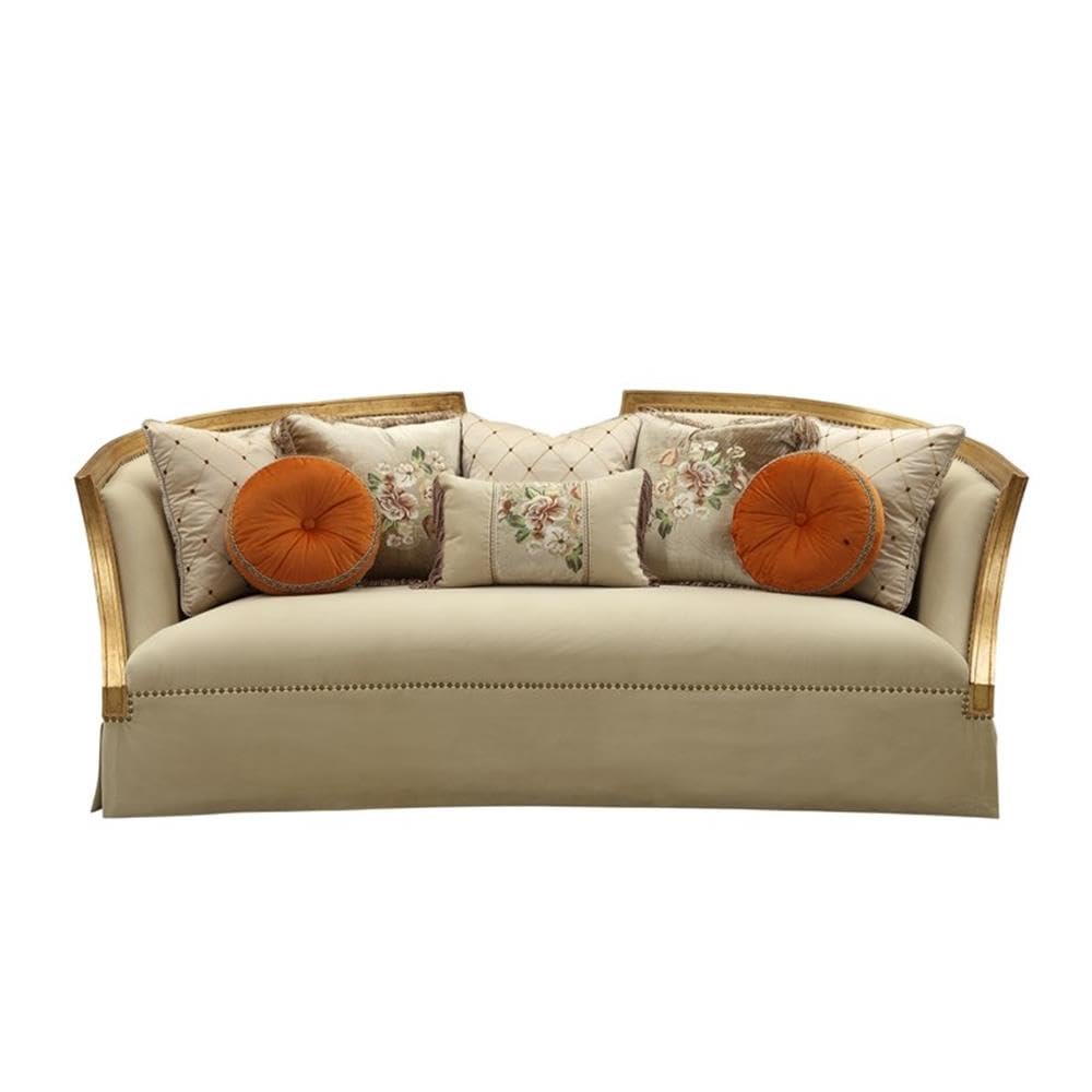 Acme Daesha Sofa in Antique Gold Wood Trim