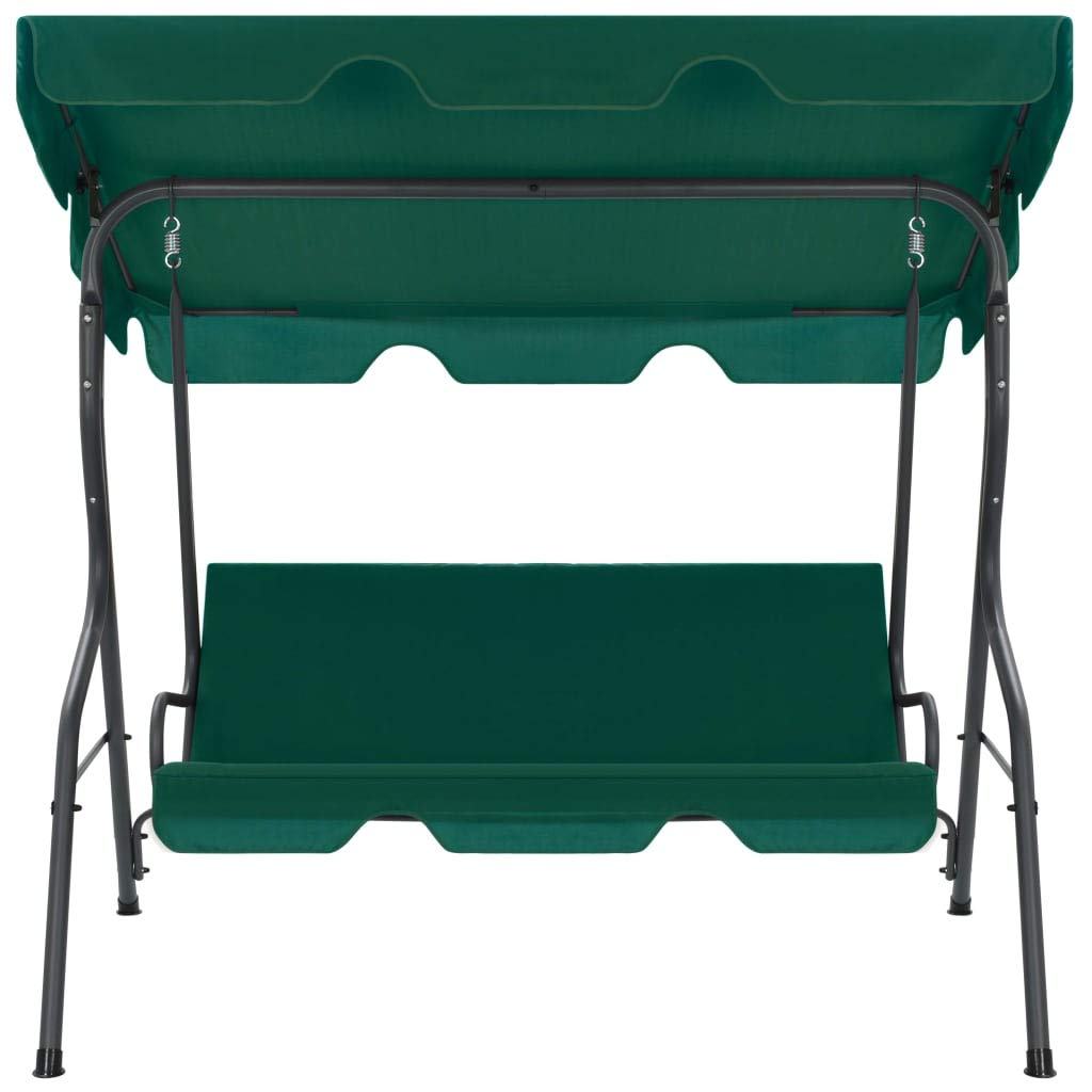 vidaXL Outdoor Swing Bench - Powder-Coated Steel Frame - Water-Resistant Polyester Fabric - Large Sun Canopy - Comfortable Patio Garden Furniture - Green
