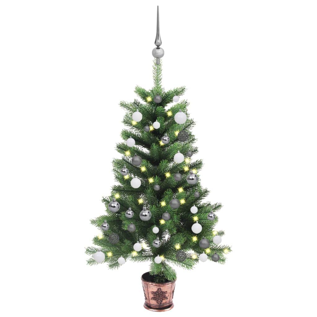 Vidaxl Artificial Christmas Tree 35.4&quot; With Pot, Energy-Efficient Led Lights & Ball Set - Reusable Green Pe & Plastic Tree With Usb Connection - Suitable For Indoor Holiday Decoration