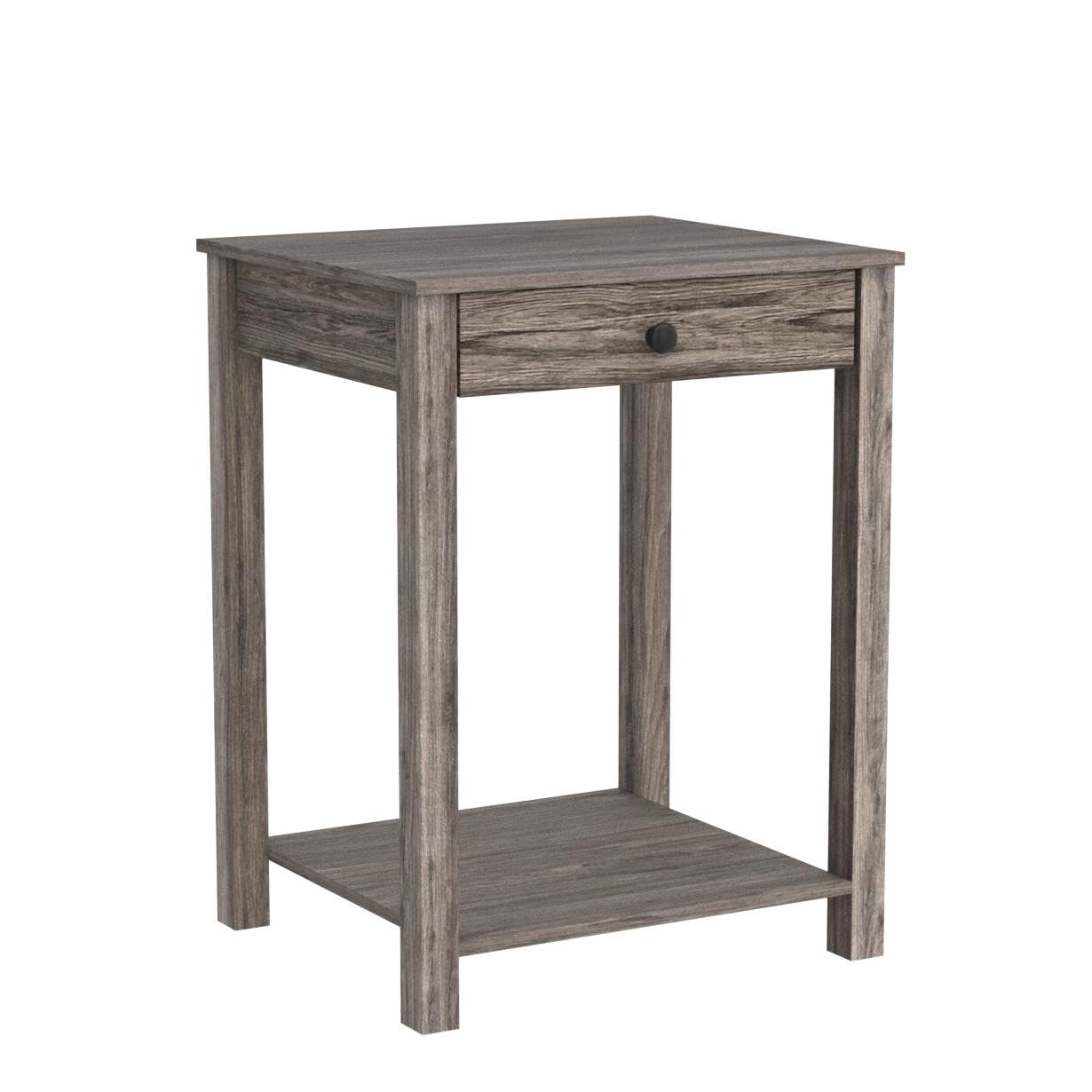 Furinno Classic Side Table With Drawer, 2 Pack, Rustic Oak