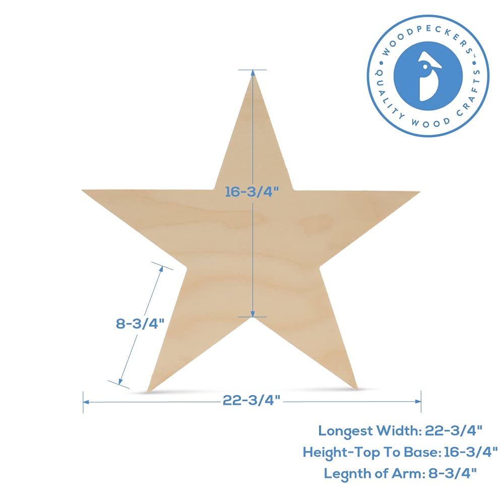 Large Wooden Stars, Star Cut Outs, Use As Star Wall D  Cor And Patriotic D  Cor, Unfinished Wood Crafts, 23 Inch, Pack Of 1