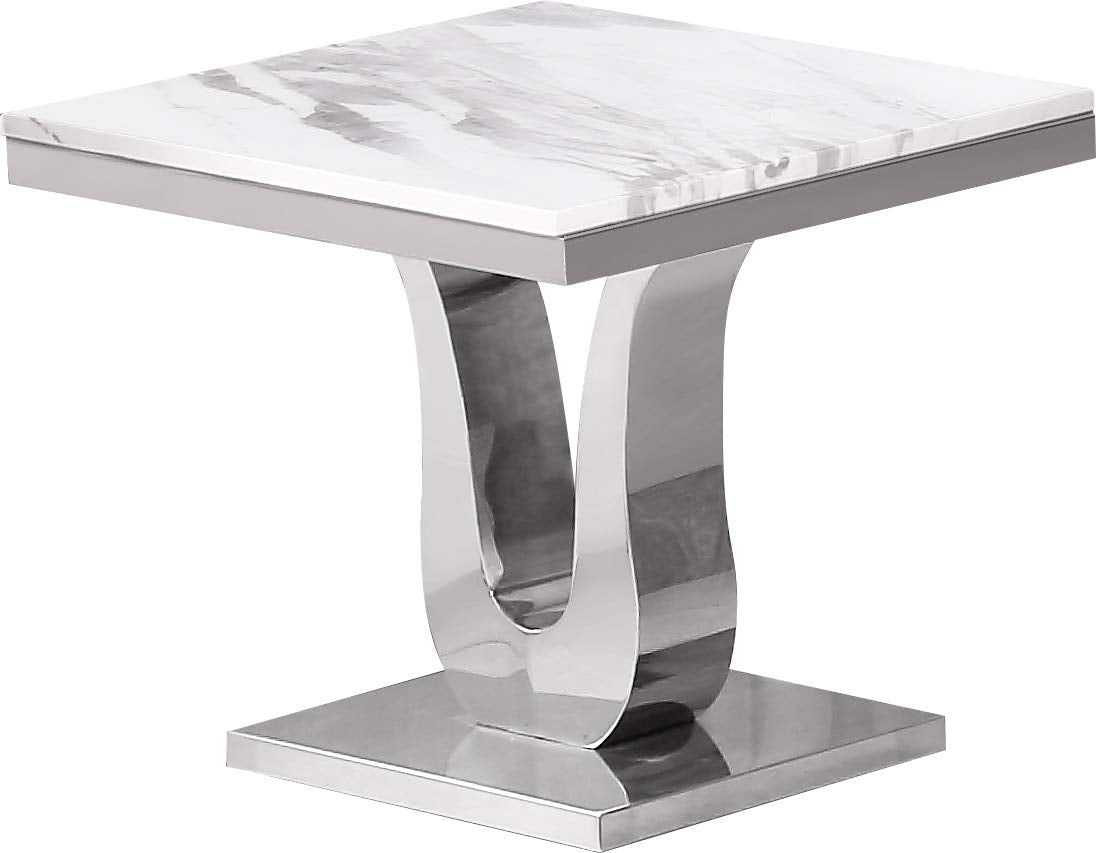 Best Quality Furniture 3 Piece Coffee End Tables Set, White, Silver