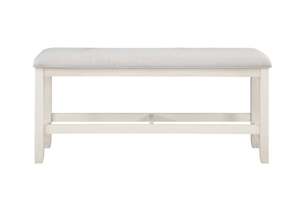 Steve Silver Furniture Hyland Traditional Counter Bench, Gray Upolstered Cushion Seating, Wood Bench, 1, White