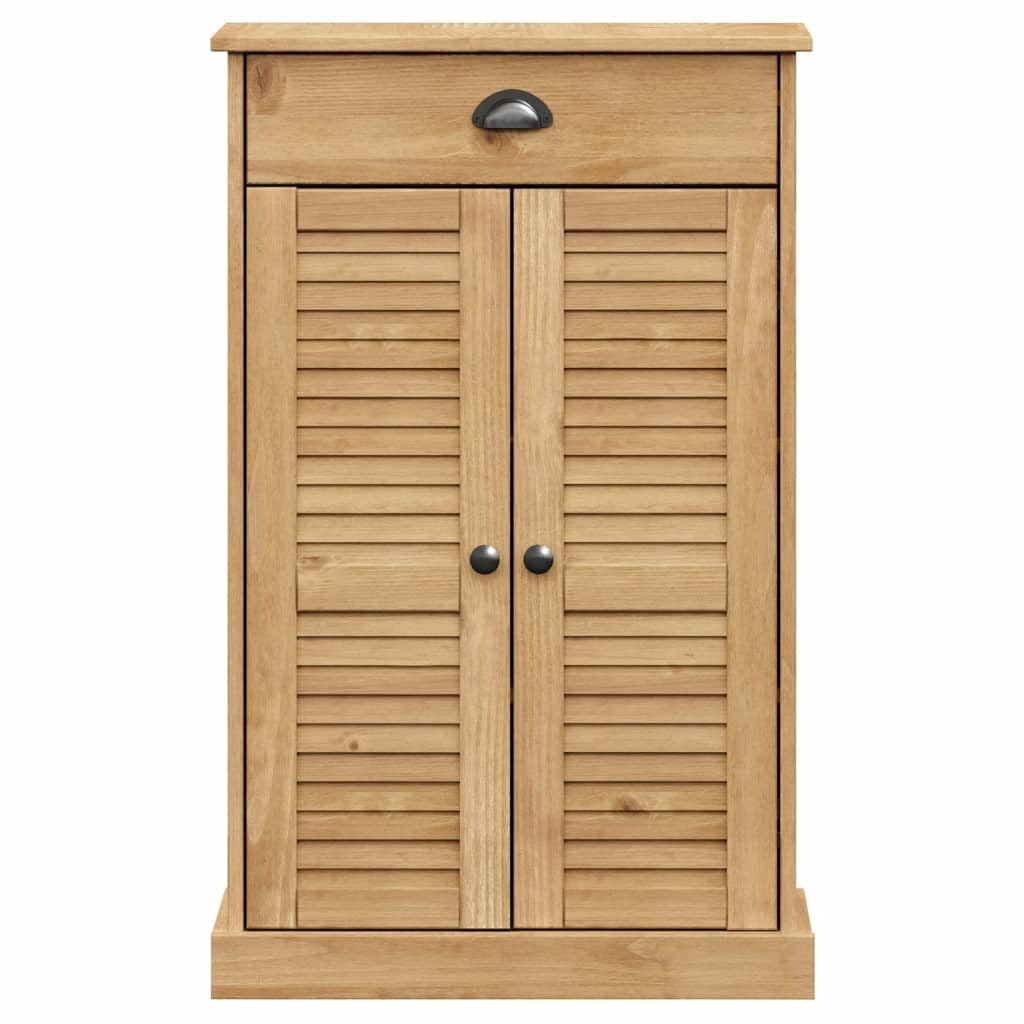 vidaXL VIGO Shoe Cabinet - Solid Wood Pine Shoe Storage with Shutter Door, 2 Shelves, 1 Drawer, Metal Accents, Honey Wax Finish