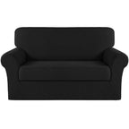 Turquoize Stretch Sofa Slipcover 2 Pieces Sofa Cover Couch Cover For 2 Cushion Couch Washable Furniture Protector Covers With Elastic Bottom Feature Thick Jacquard Fabric (Loveseat, Black)