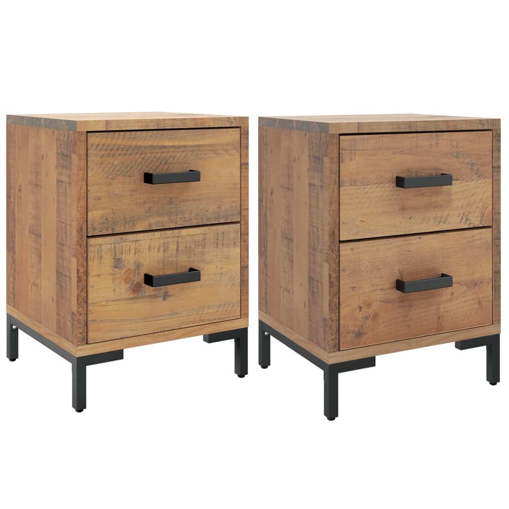 vidaXL Nightstand 2 Pcs, End Table with Storage Drawers, Accent Table for Bedroom Living Room Office, Retro Style, Solid Wood Pine