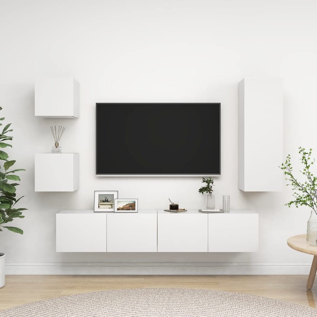 vidaXL TV Cabinet Set 5 Piece Home Living Room Bedroom Furniture HiFi Stereo Cabinet TV Stand Media Unit Entertainment Center Engineered Wood White