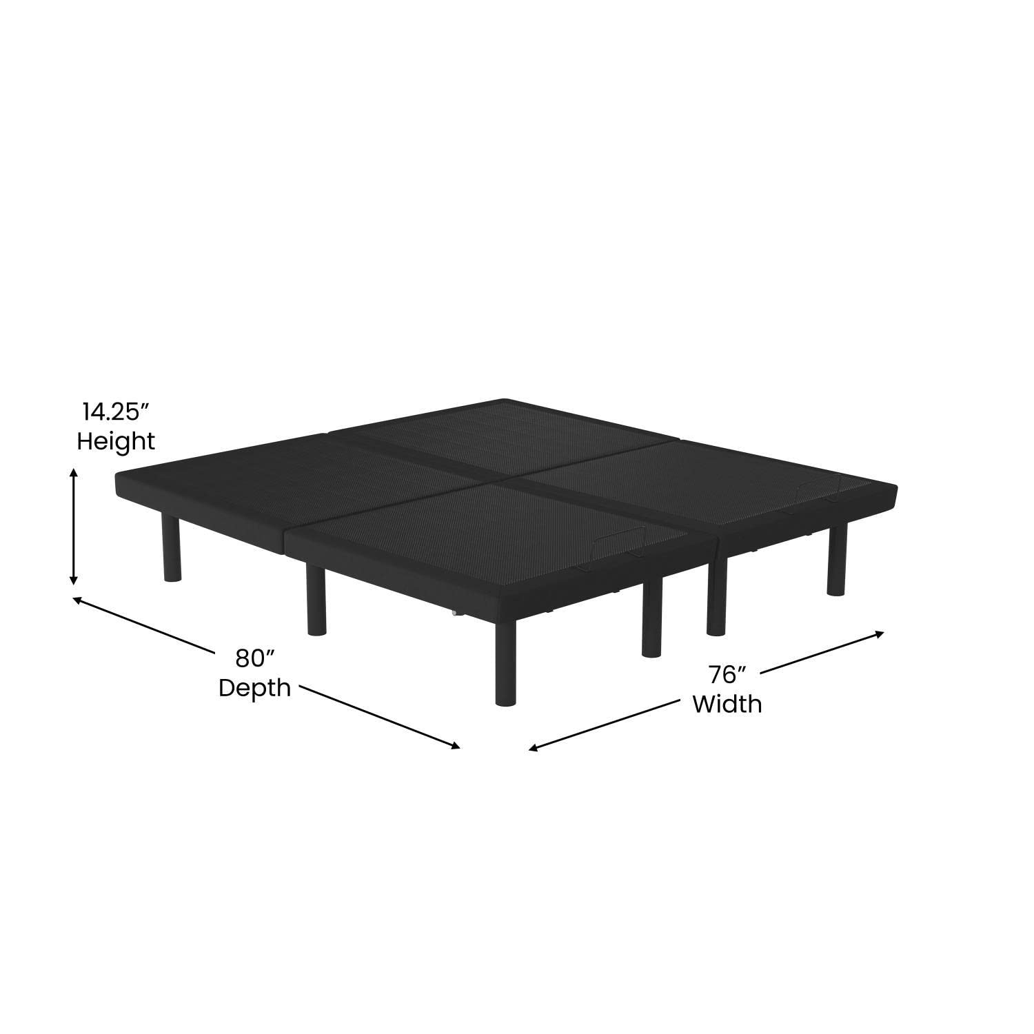 Flash Furniture Selene Adjustable Bed Base-Black Anti-Skid Upholstery-Height Adjustable Legs-Programmable Wireless Remote-Independent Head/Foot Incline-Split King