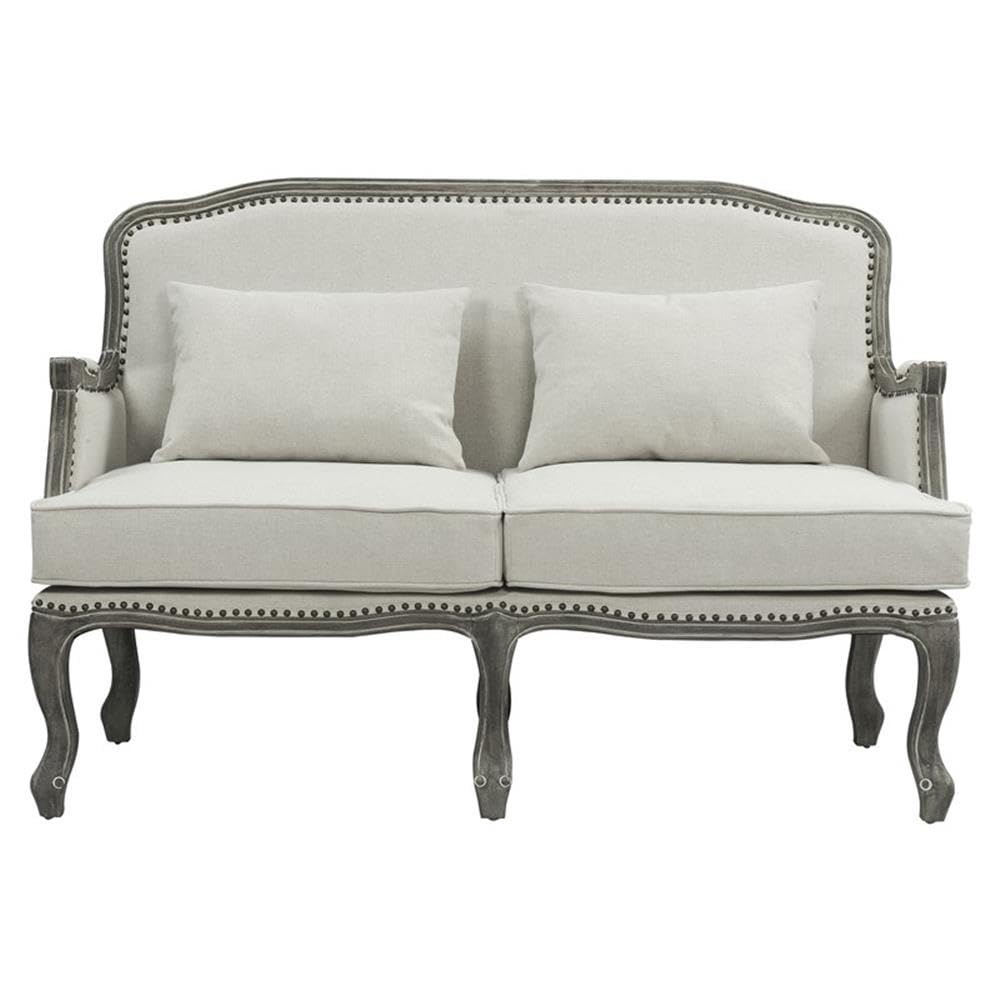 Acme Furniture Upholstered Loveseat with Nailhead Trim, Cream and Brown
