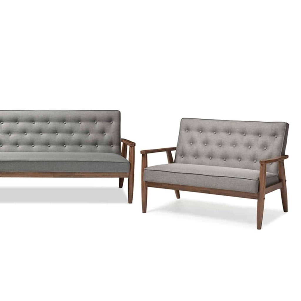 Baxton Studio Sorrento Mid-century Retro Modern Grey Fabric Upholstered Wooden 3 Piece Living room Set