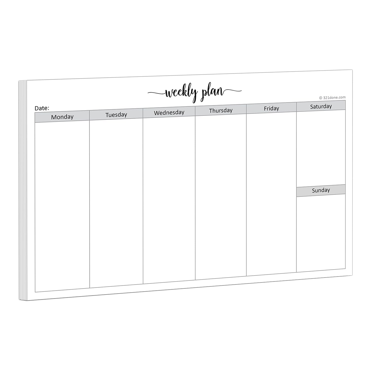 321Done Weekly Planning Notepad Landscape - 50 Sheets (8.5' X 5.5') - Horizontal Weekly Days Of Week Paper Note Pad, Planner O