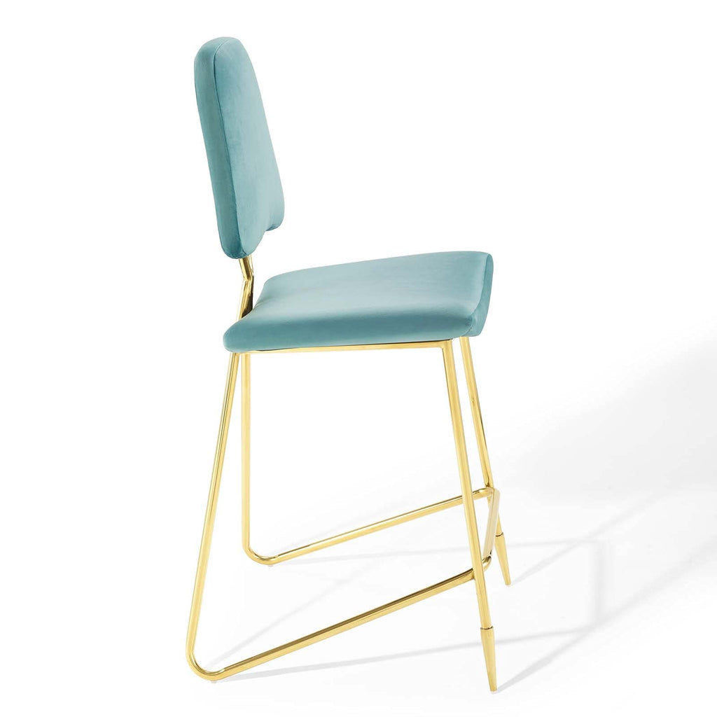 Modway Ponder Performance Velvet Upholstered Dining Bar Stool in Sea Blue