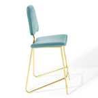 Modway Ponder Performance Velvet Upholstered Dining Bar Stool in Sea Blue