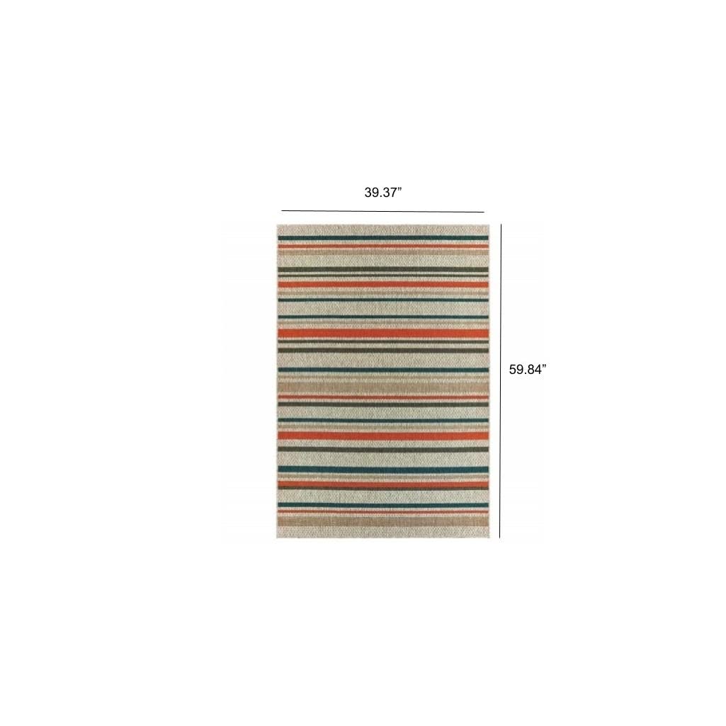 HomeRoots 3' X 5' Blue and Gray Striped Indoor Outdoor Area Rug