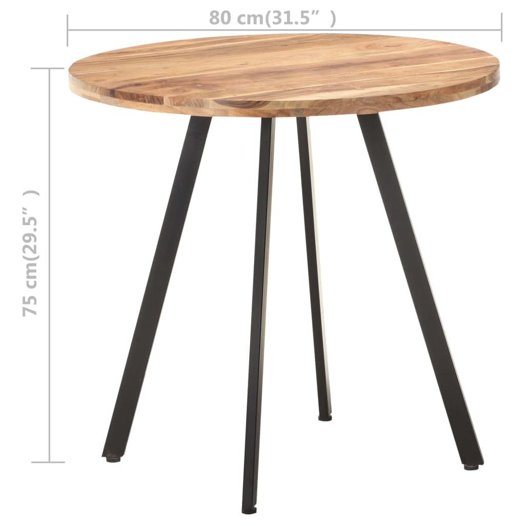 vidaXL Round Dining Table, Solid Acacia Wood Construction, Black Powder-Coated Iron Legs, Industrial Style, Handmade Design, 31.5&quot; Diameter