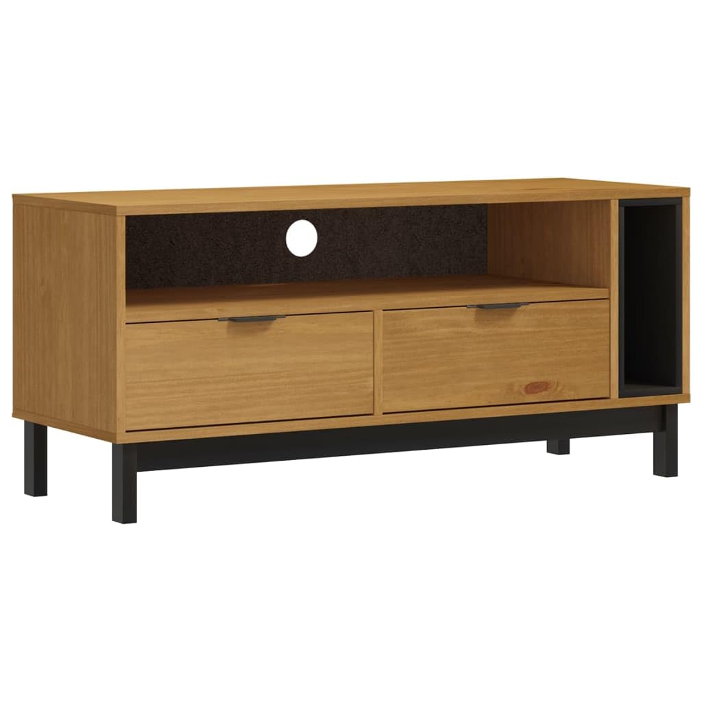 vidaXL Solid Pine Wood TV Cabinet FLAM - Effective Cable Management & Storage, Robust Display Surface, Assembly Required, Oak Color Finish, Measures 43.3&quot;x15.7&quot;x19.7&quot;