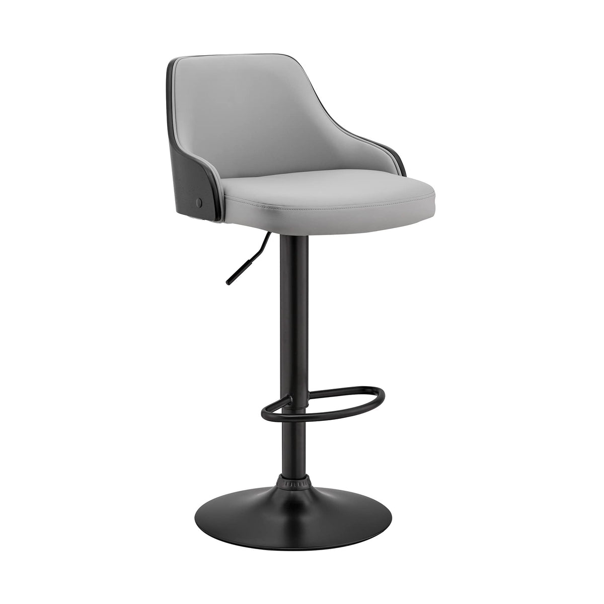 HomeRoots Metal/Plywood/Faux Leather Gray Faux Leather Black Base Adjustable Modern Bar Stool