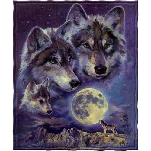 Dawhud Direct Celestial Wolf Fleece Blanket - 50 x 60-Inch Soft Plush Throw Wolf for Bed, Sofa, or Outdoor Use - Cozy Animal Pri