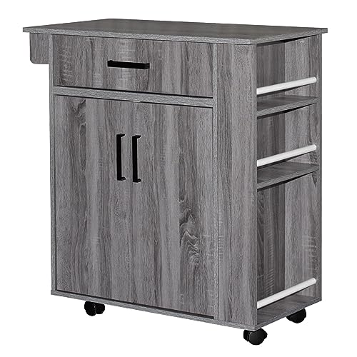 Woodpeckers Furniture And Mattress Shelby Rolling Kitchen Cart with Storage Cabinet (Grey)