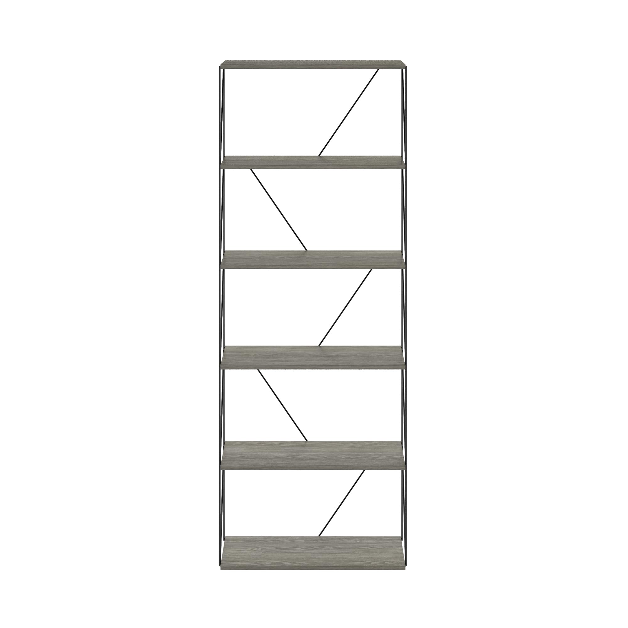 Furinno Rata 6-Tier Industrial Multipurpose Flat Base Shelf Display Rack with Metal Frame, Wide, French Oak Grey