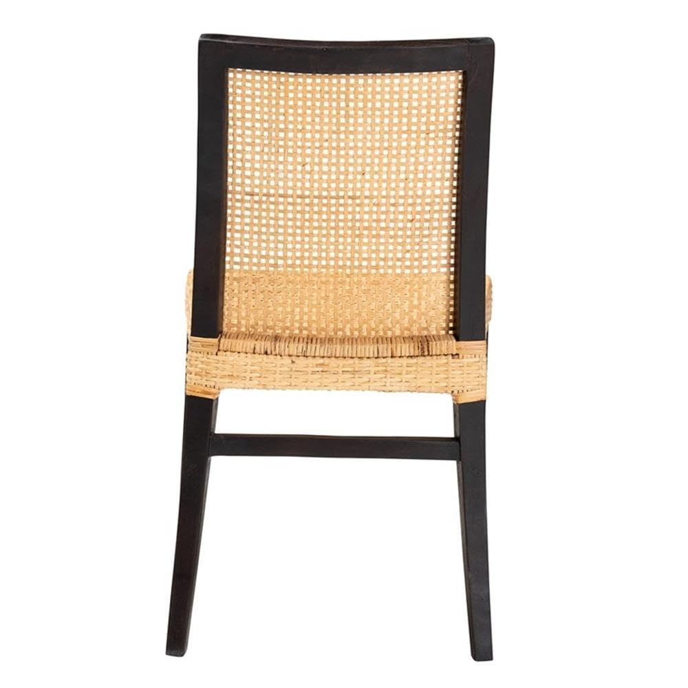Baxton Studio Lingga Modern Bohemian Dark Brown Mahogany Wood and Natural Rattan Dining Chair